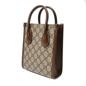 Gucci Tote GG Brown Beige Leather Supreme Bag Interlocking Canvas Tan